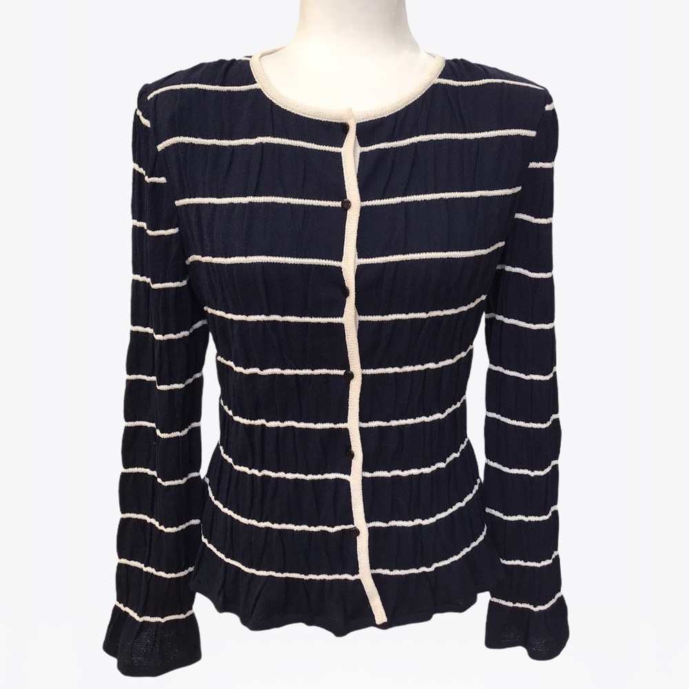 St. John 56% Wool Striped Cardigan and Top Set - S - Picture 11 of 17